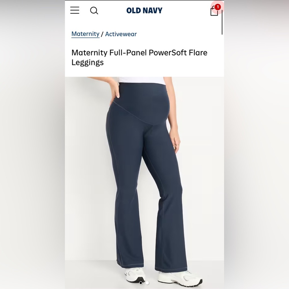 NWT Old Navy Maternity Full-Panel PowerSoft Flare Leggings Activewear, navy, M
